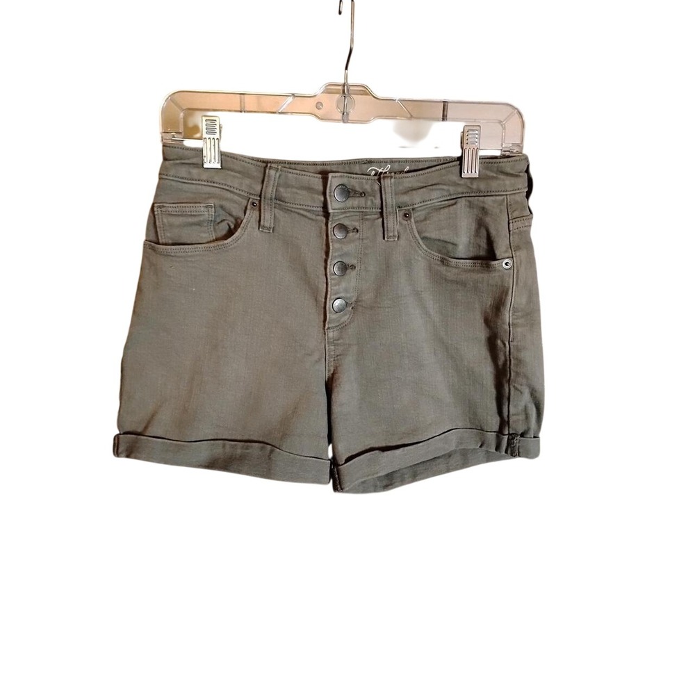 High-Rise Button-Front Olive Jean Shorts